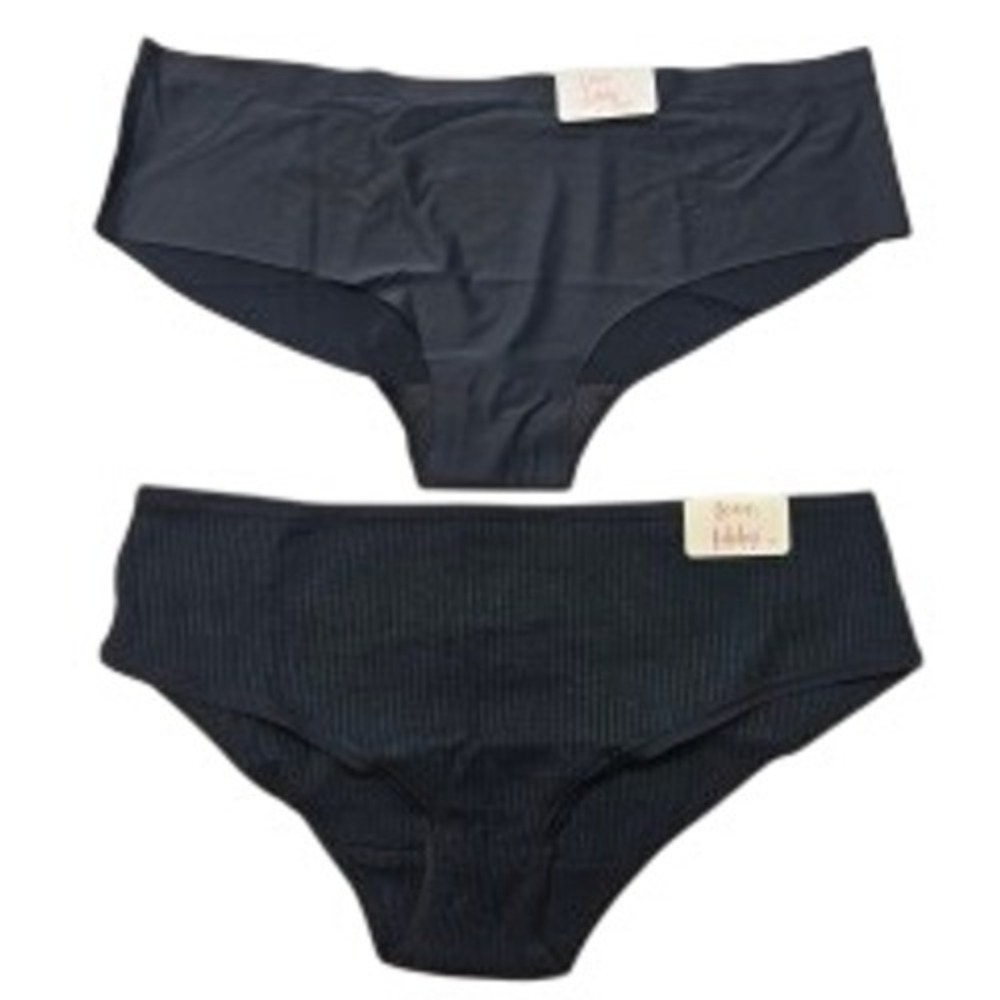 Love‎ Libby Black Ribbed Seamless Hipster Panty 2 Pack Women's Size M